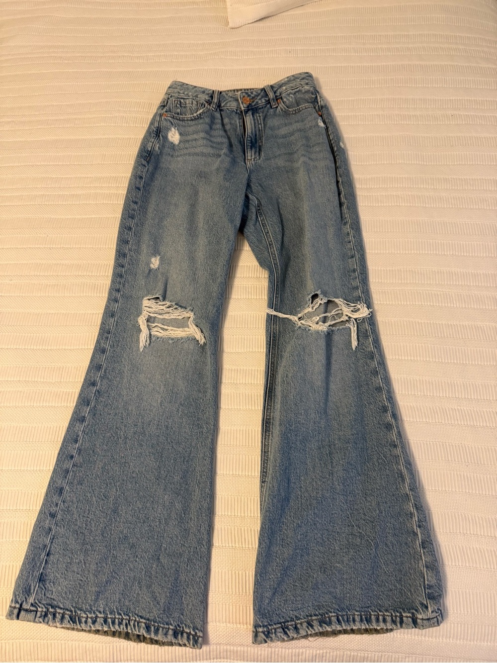 Garage Light Blue Distressed Flare Jeans
